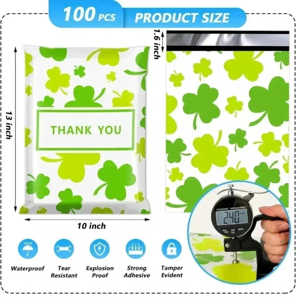 St Patrick's Day Poly Mailer 10x13 Inch 100 Pcs, Waterproof and Tear-Resistant S